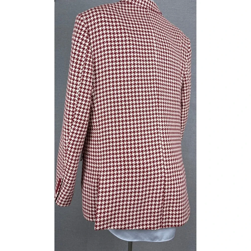 Linea Uomo Mens 44R Blazer Burgundy White Houndstooth Two Button Sport Coat